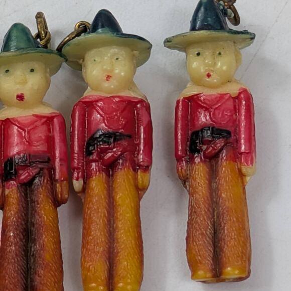 Vintage 1950s Plastic Cowboy Charms Set of 4 Painted Western Novelty Figures - Picture 3 of 6